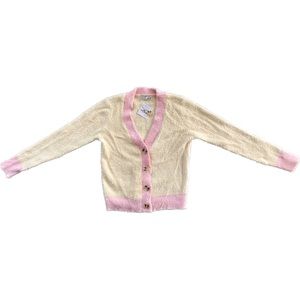 Cream and Pink Lush fuzzy cardigan, brand new with tags